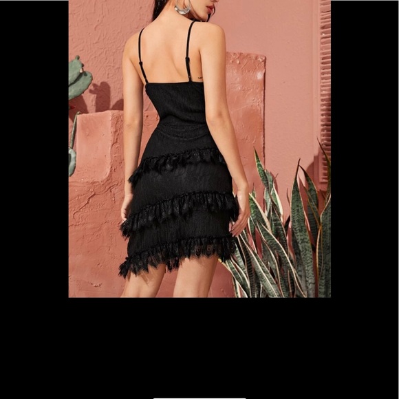 Black Layered Fringe Detail Dress - Picture 3 of 5